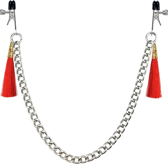 Štipaljke za bradavice sa lancem i crvenom kićankom LVTOY00309